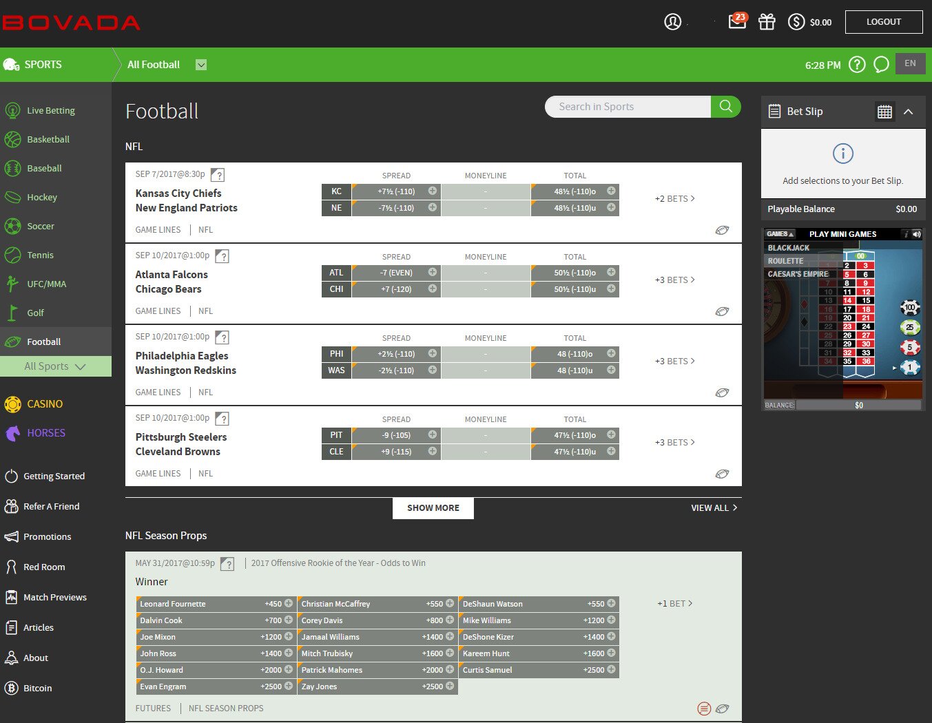 Bovada Sports Betting Interface