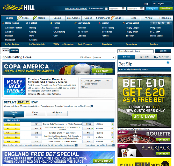 William Hill Website Betting Interface