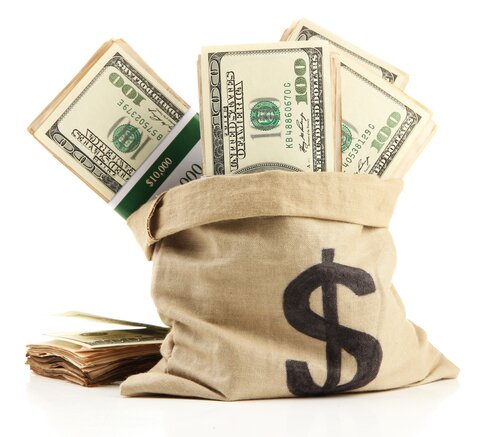 Money in Bag isolated white