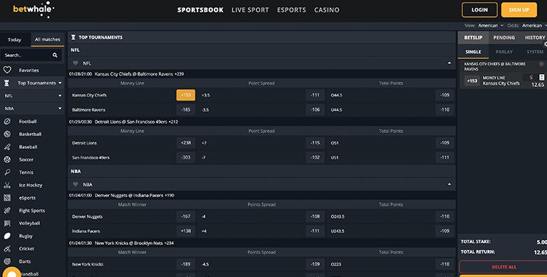 BetWhale Sportsbook Screenshot