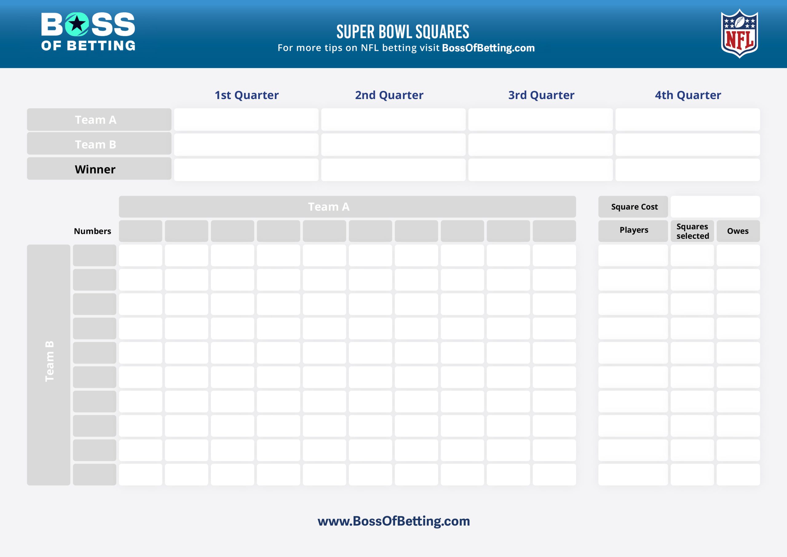 Super Bowl Squares Free Template 1