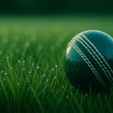 Dew on Grass with Wet Cricket Ball