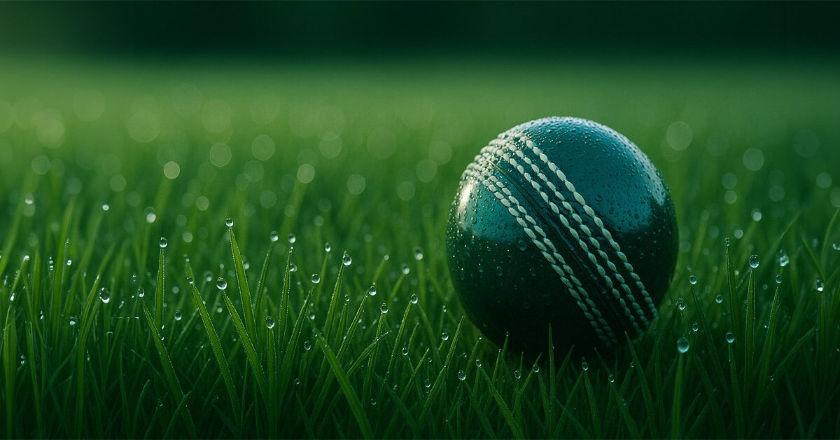 Dew on Grass with Wet Cricket Ball