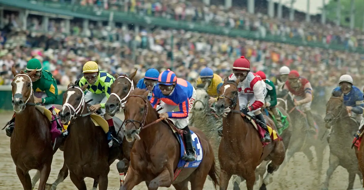 Horses racing at the Kentucky Derby