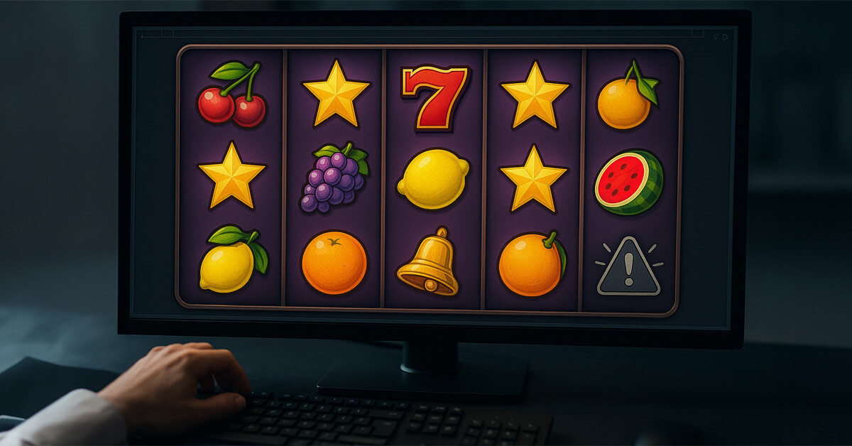 Casino Game Design Dark Patterns in UX Featured Image Slot Game With Scam Symbol on Monitor