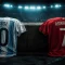 Messi vs Ronaldo GOAT Debate Player Jerseys on Ledge